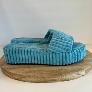 Fashion Nova Jiggie Blue Cookie Monster Platform Slide Fuzzy Soft Sandals 11